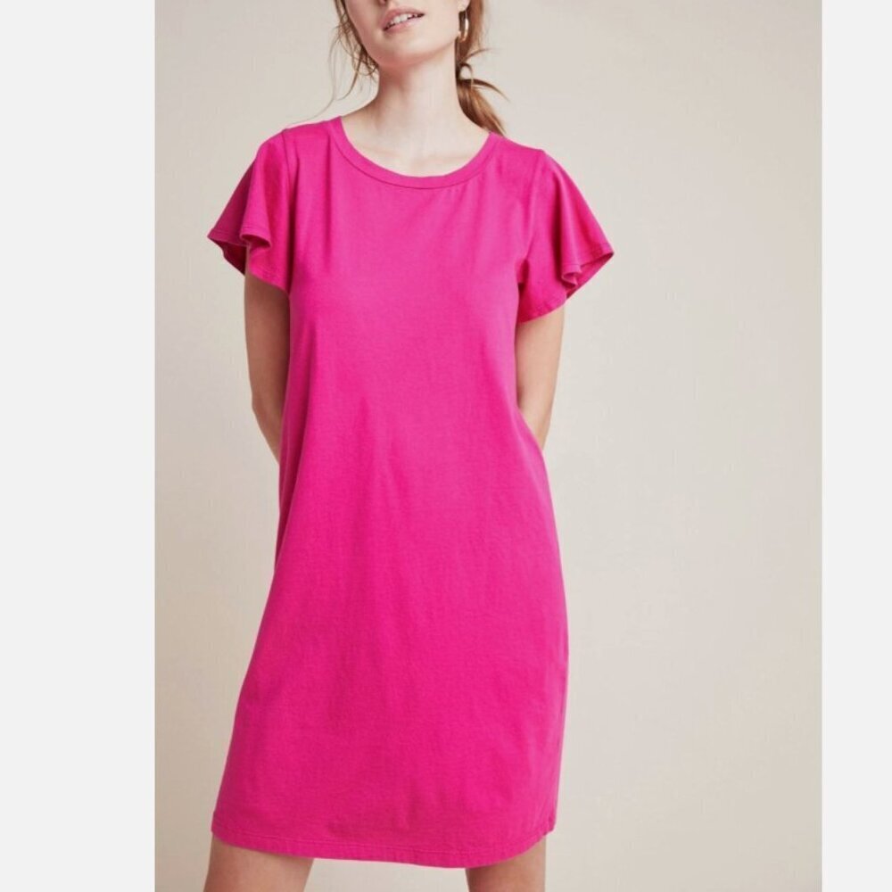 Anthropologie T.La Magenta Flutter Sleeve Tee Dress Size XS GUC